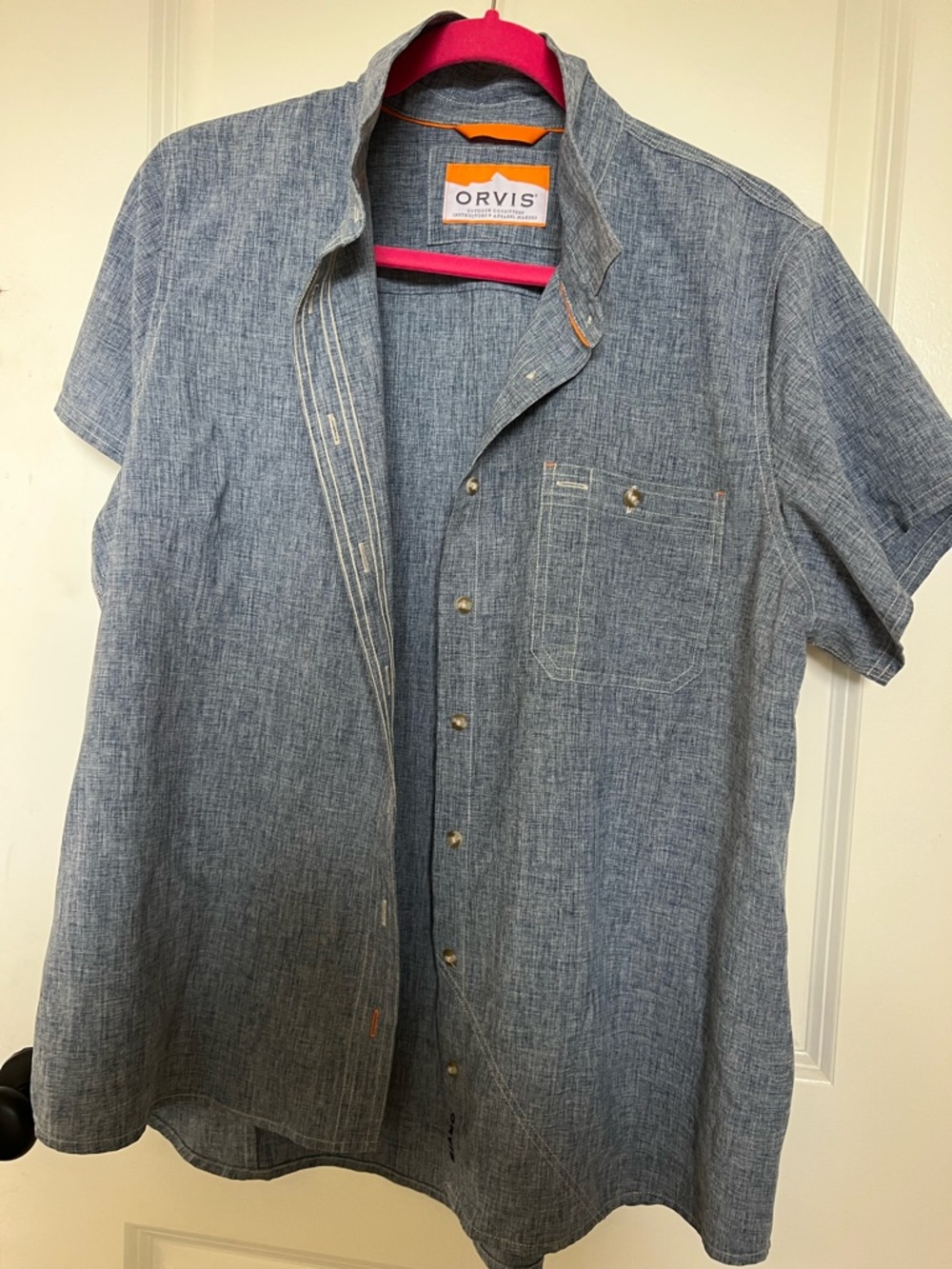 Orvis Short-Sleeve Button-Down Chambray Shirt in Blue
